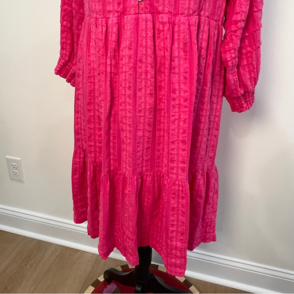 J. Jill Womens Hot Pink Button-Front Tiered Peasant Dress Size Medium - Picture 8 of 14